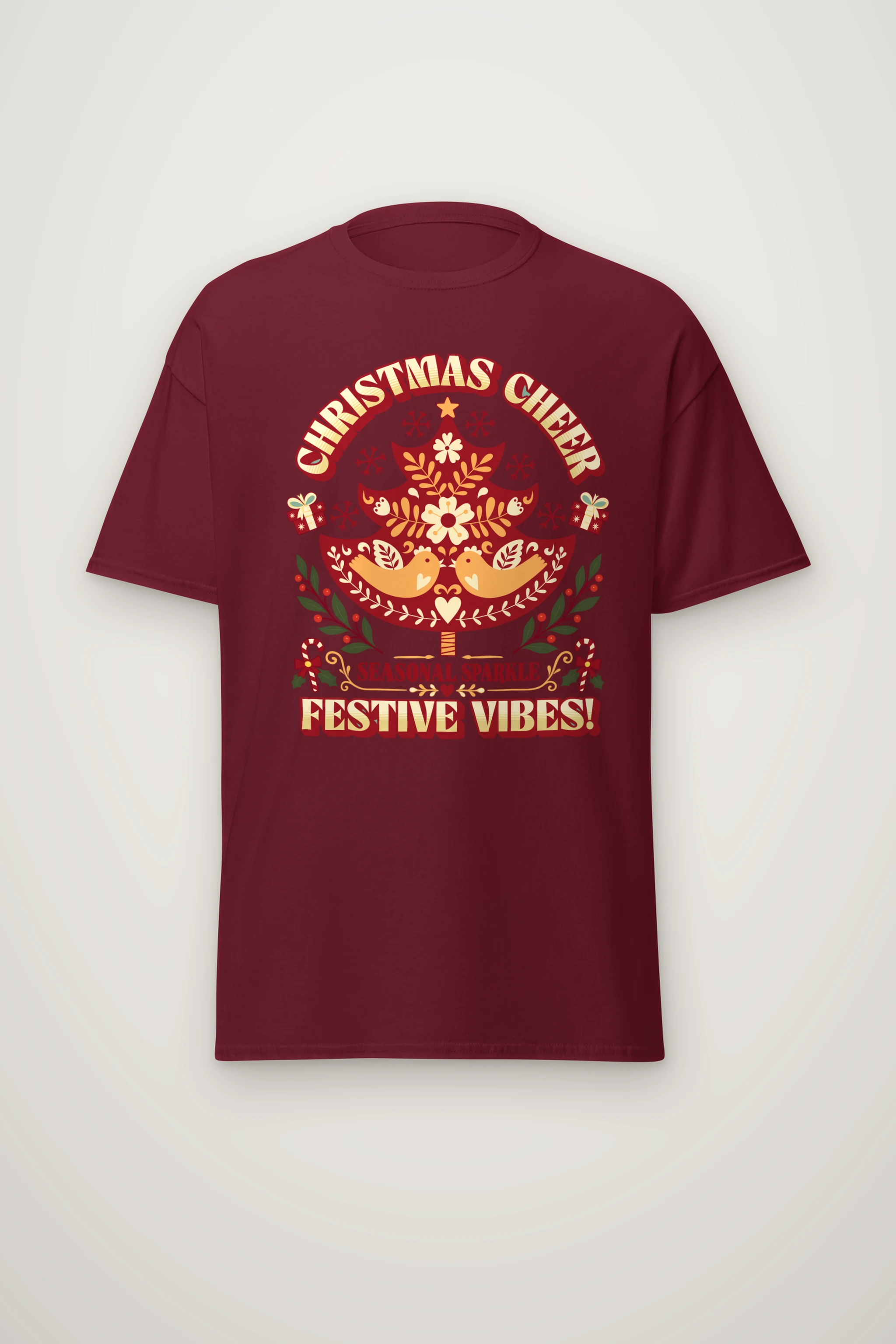 "Festive Folk Tree" Heavyweight Unisex Crewneck T-shirt