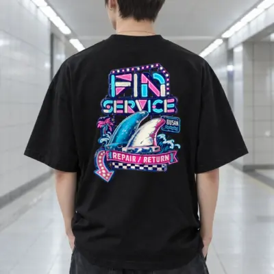 "Fin Service Busan" Men's Oversized Heavyweight Crewneck T-Shirt