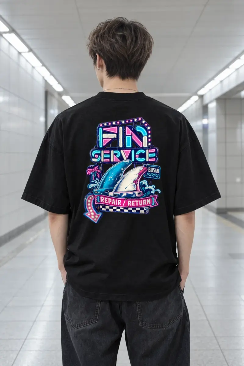 "Fin Service Busan" Men's Oversized Heavyweight Crewneck T-Shirt