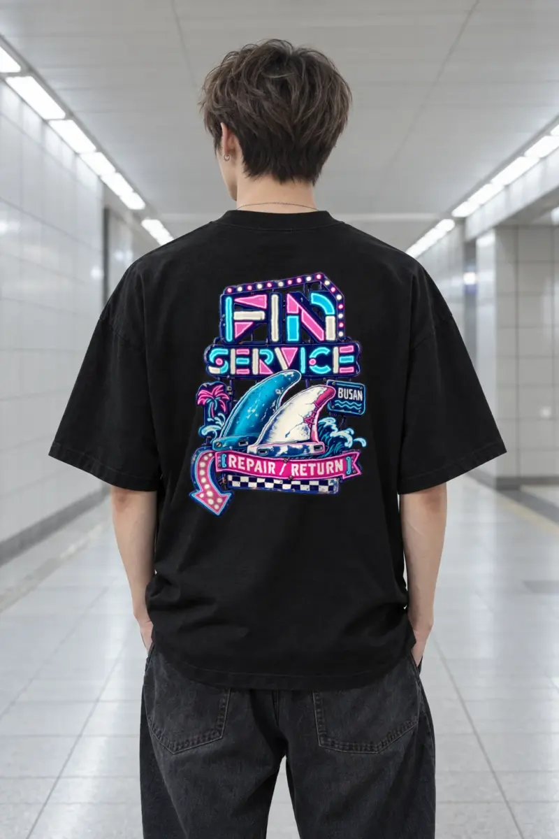 "Fin Service Busan" Men's Oversized Heavyweight Crewneck T-Shirt