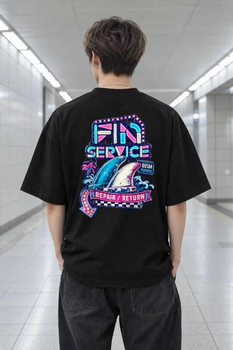 “Fin Service Busan” Men’s Oversized Heavyweight Crewneck T-Shirt