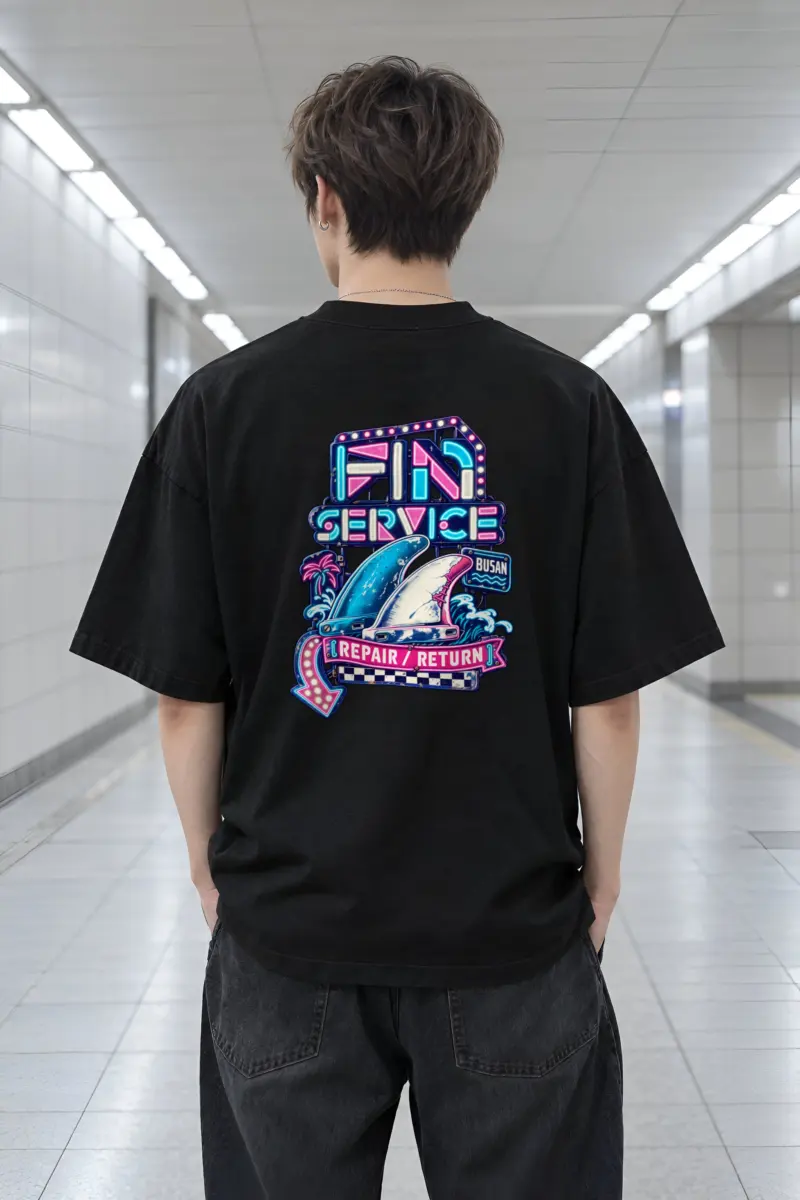 "Fin Service Busan" Men's Oversized Heavyweight Crewneck T-Shirt