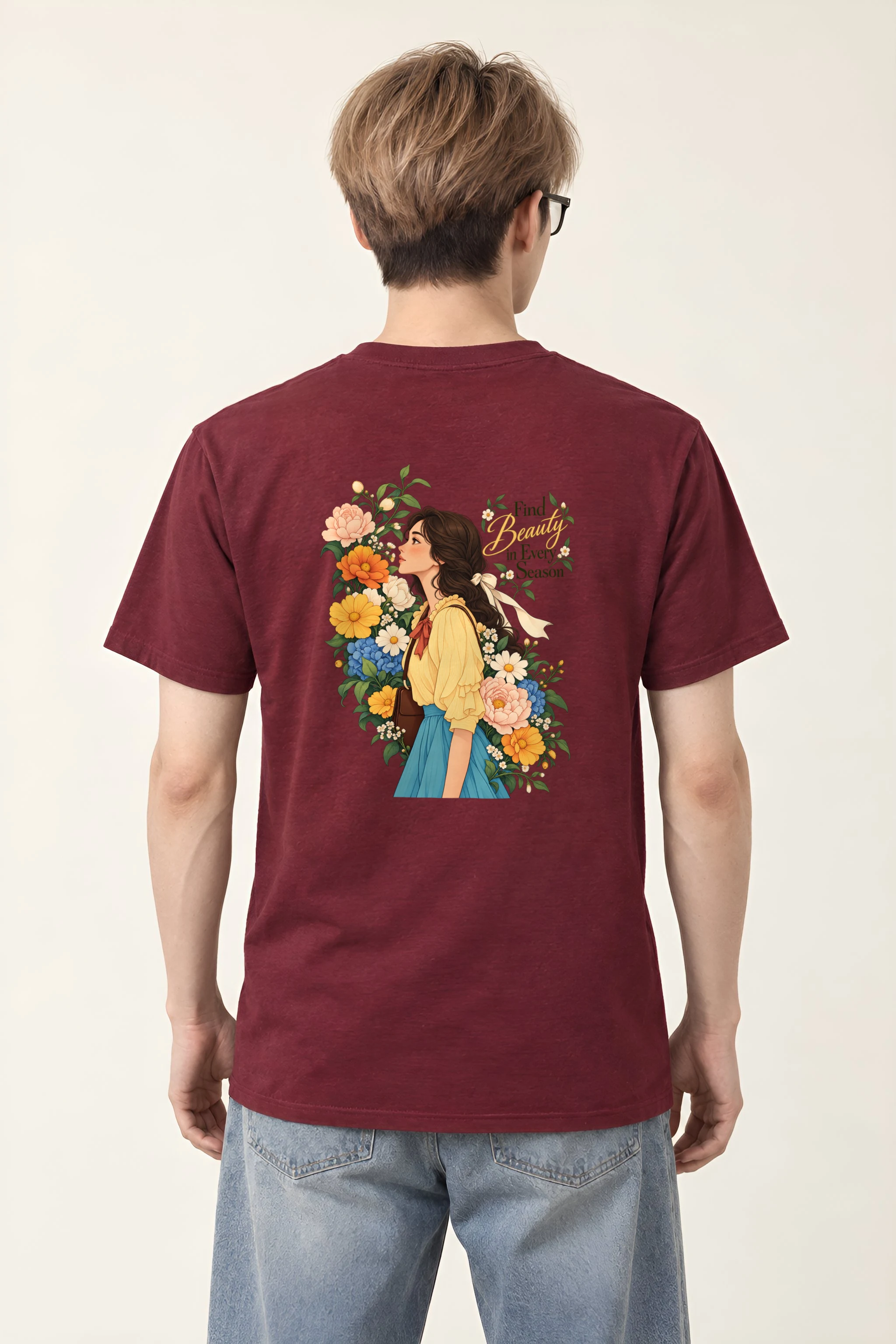 "Find Beauty in Every Season" Heavyweight Unisex Crewneck T-shirt