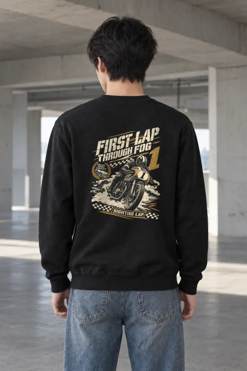 "First Lap Through Fog" Heavy Blend Unisex Crewneck Sweatshirt
