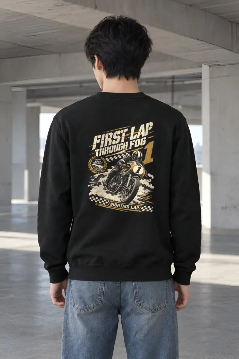 "First Lap Through Fog" Heavy Blend Unisex Crewneck Sweatshirt