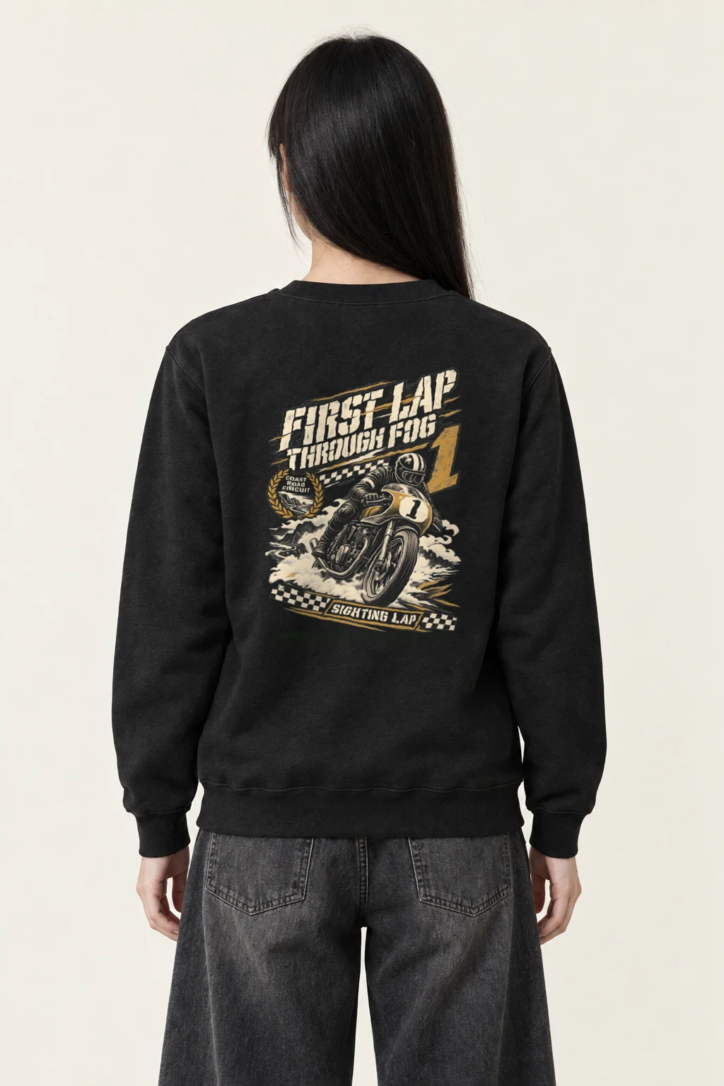 "First Lap Through Fog" Heavy Blend Unisex Crewneck Sweatshirt