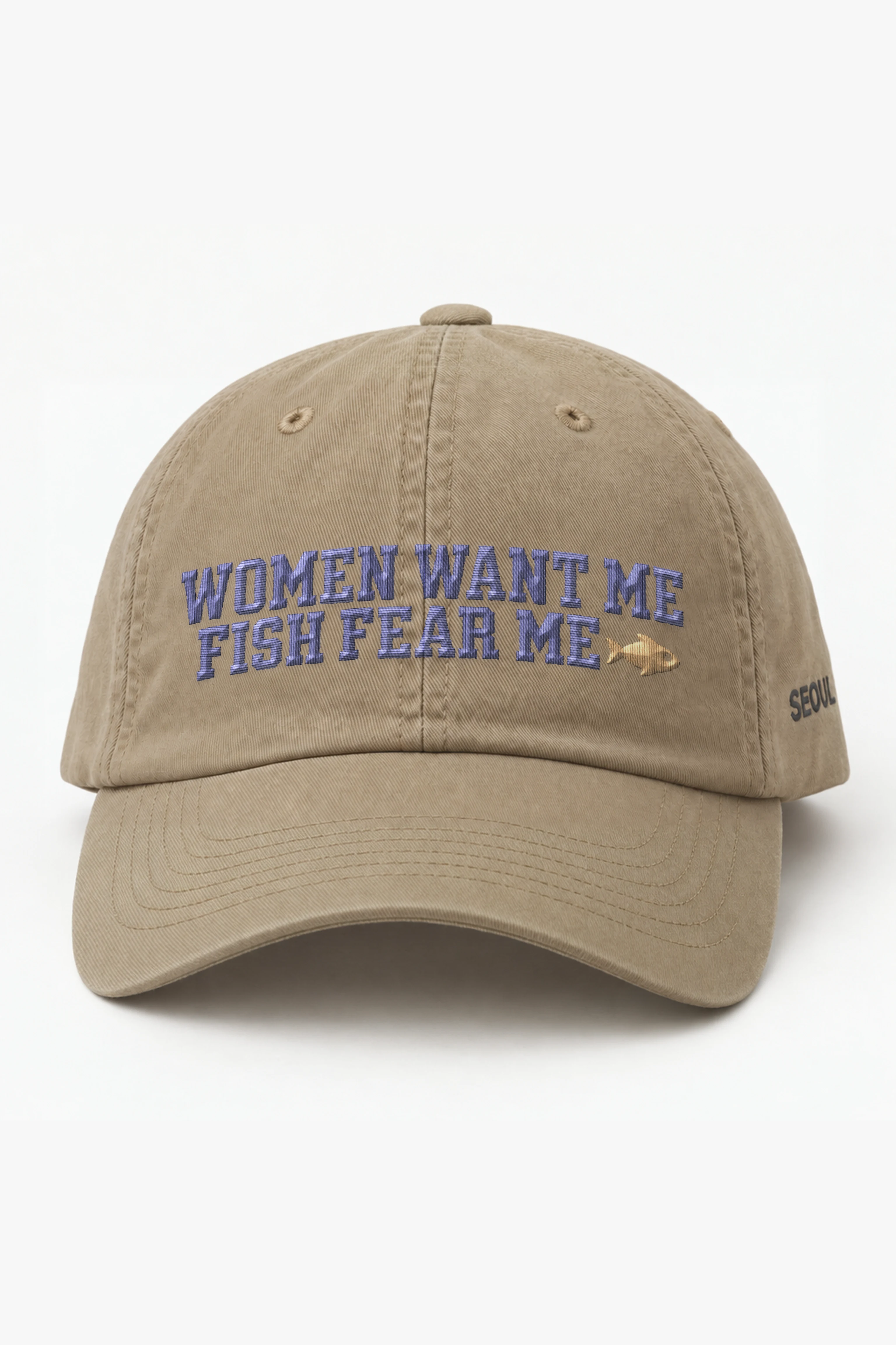 "Fish Fear Me" Classic Dad Hat · Embroidered — khaki/cap-front