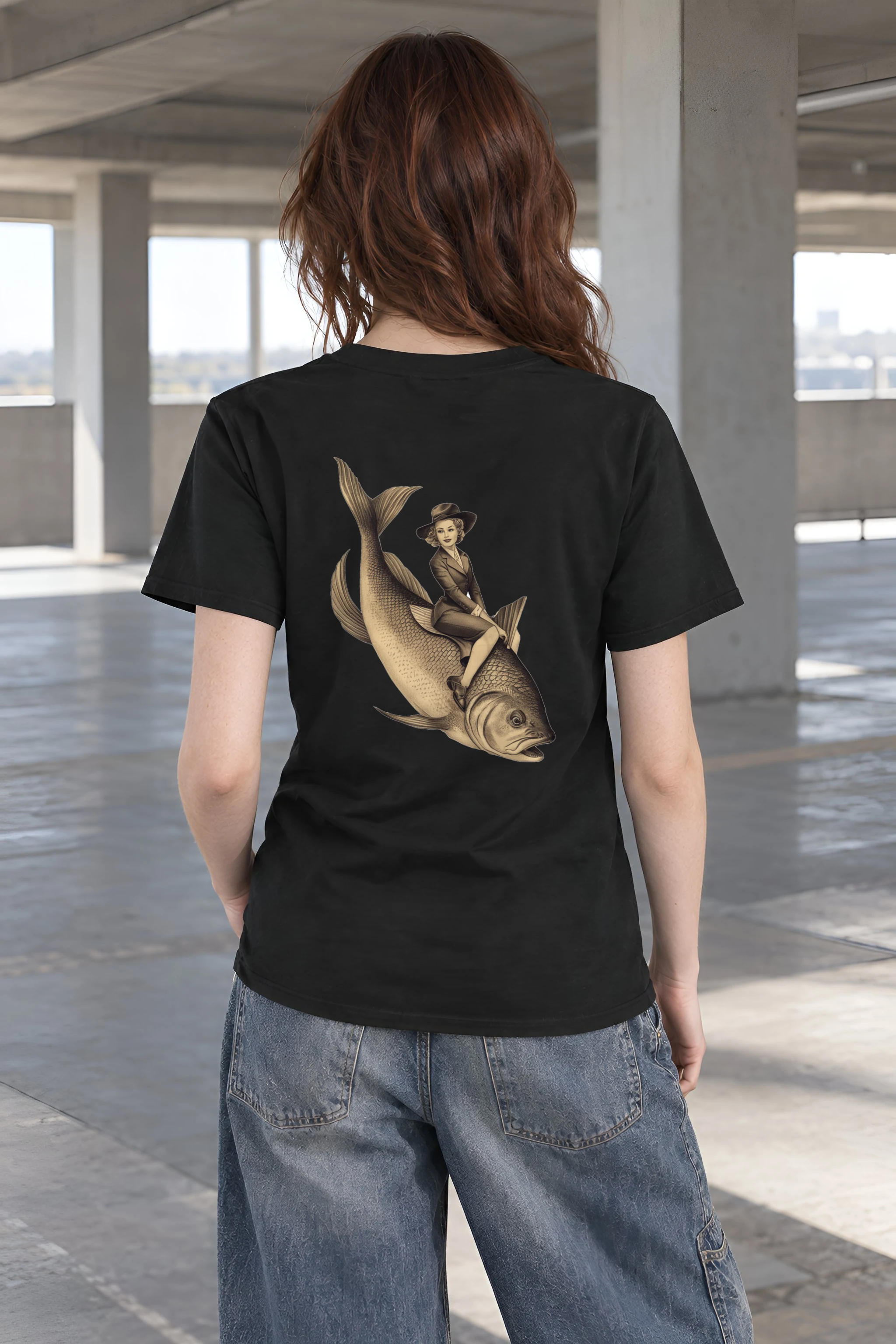 "Fish Rider" Heavyweight Unisex Crewneck T-shirt