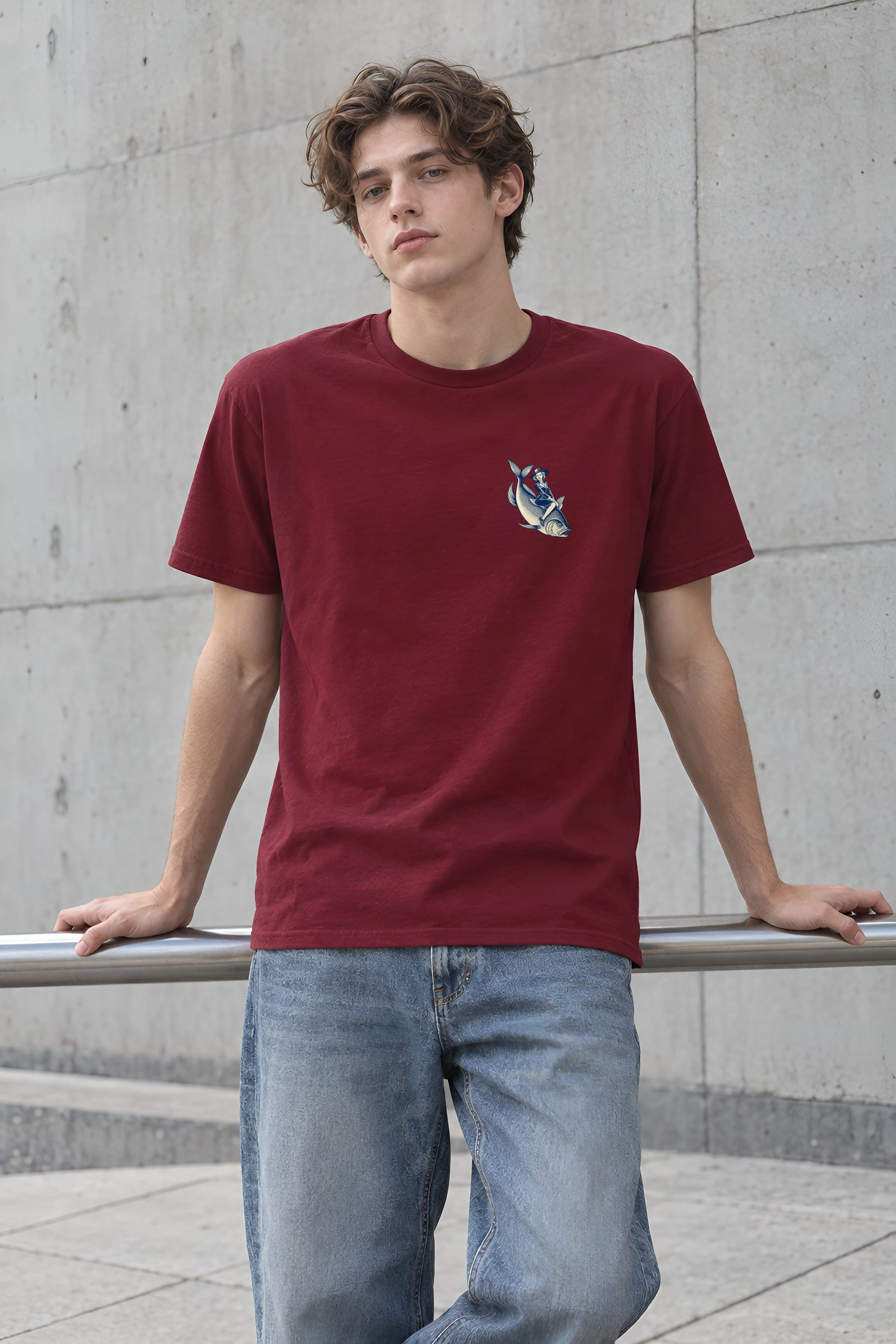 "Fish Rider" Heavyweight Unisex Crewneck T-shirt