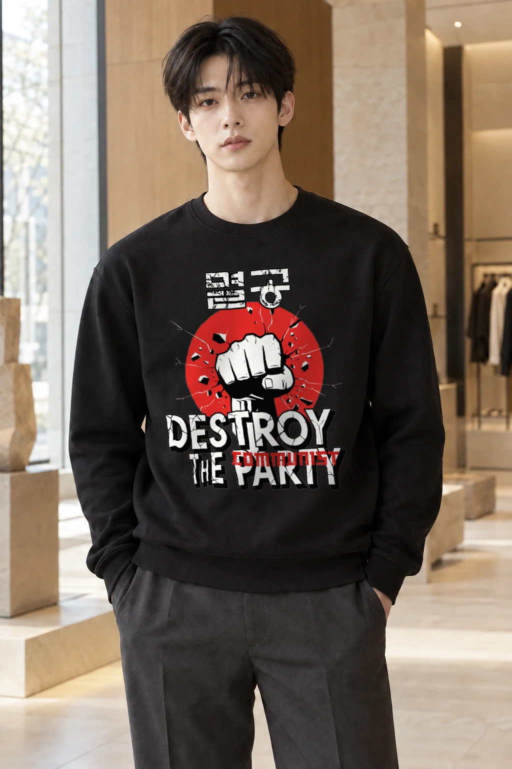 "Fist Through Red" Heavy Blend Unisex Crewneck Sweatshirt | Gildan 18000