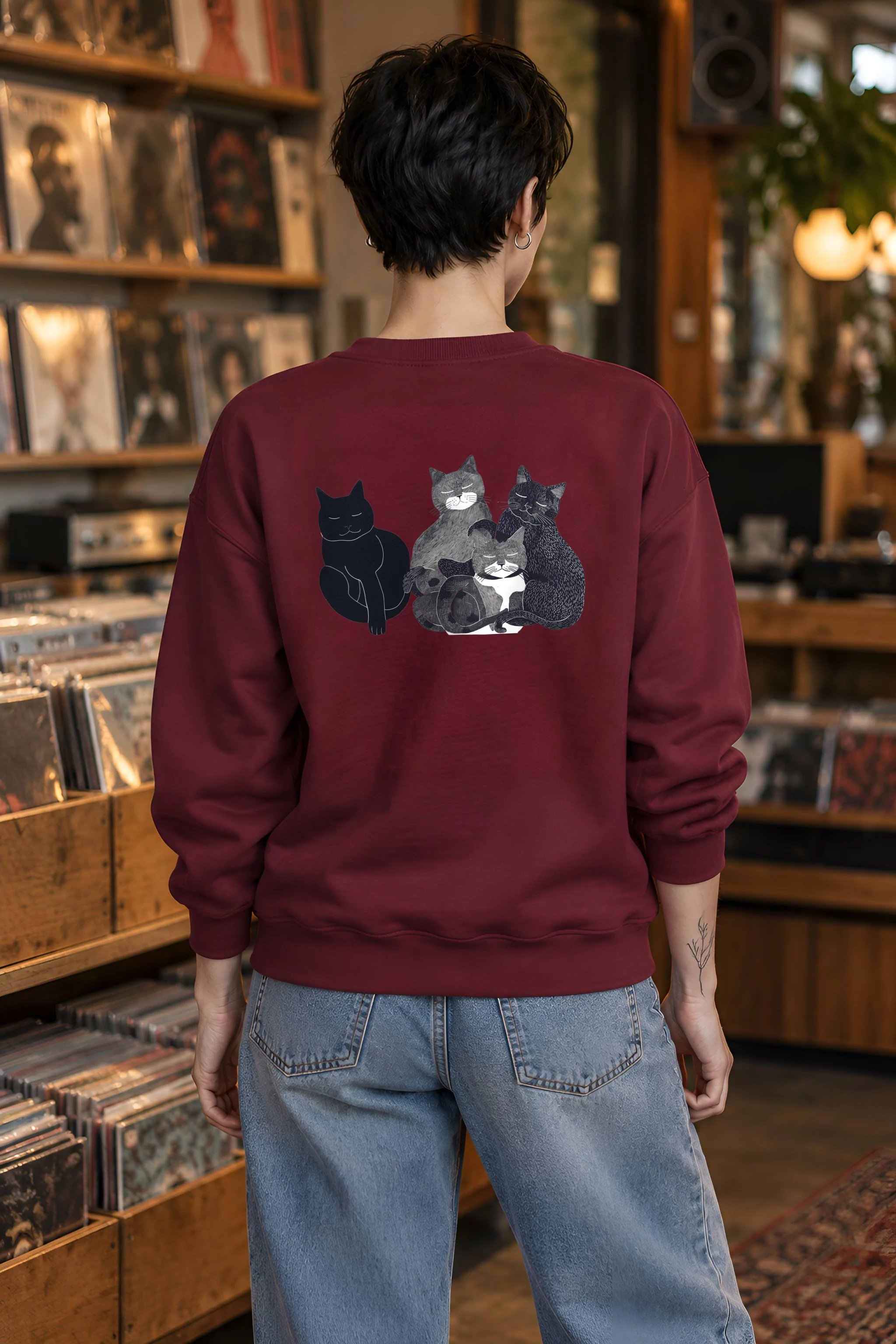 "Five Cat Gathering" 1 Crewneck Sweatshirt