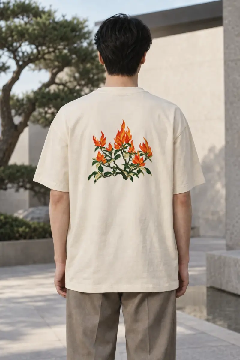 “Flameflower Branches” Men’s Oversized Heavyweight Crewneck T-Shirt | Shaka Wear SHMHSS
