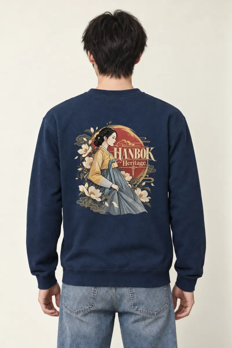 "Floral Hanbok Muse" Heavy Blend Unisex Crewneck Sweatshirt