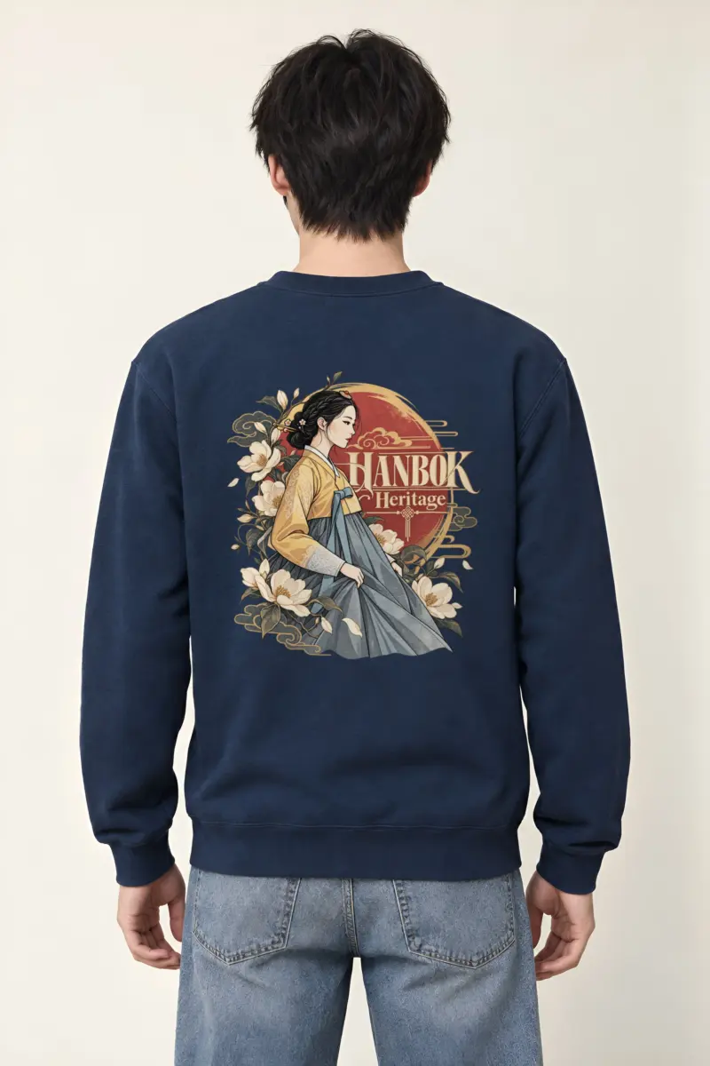 "Floral Hanbok Muse" Heavy Blend Unisex Crewneck Sweatshirt