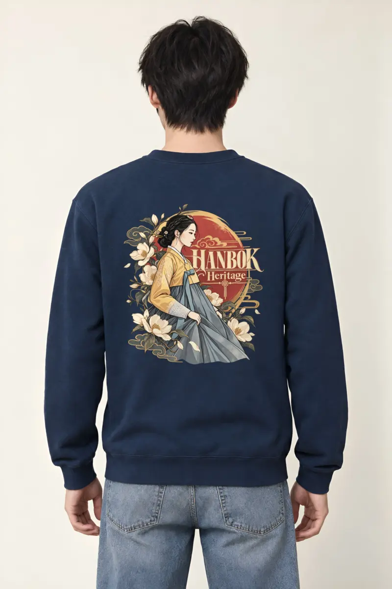 "Floral Hanbok Muse" Heavy Blend Unisex Crewneck Sweatshirt