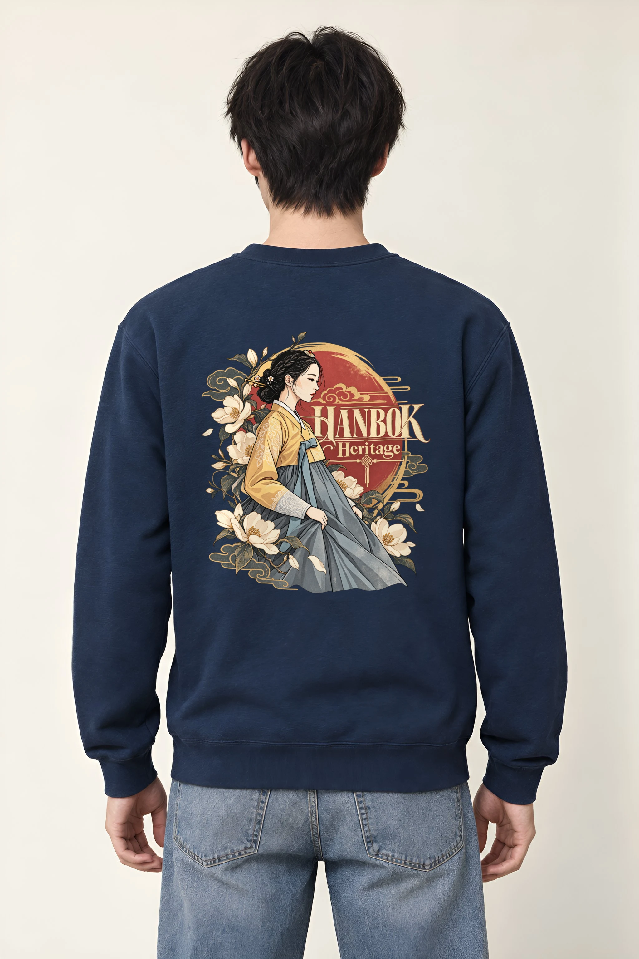 "Floral Hanbok Muse" Heavy Blend Unisex Crewneck Sweatshirt