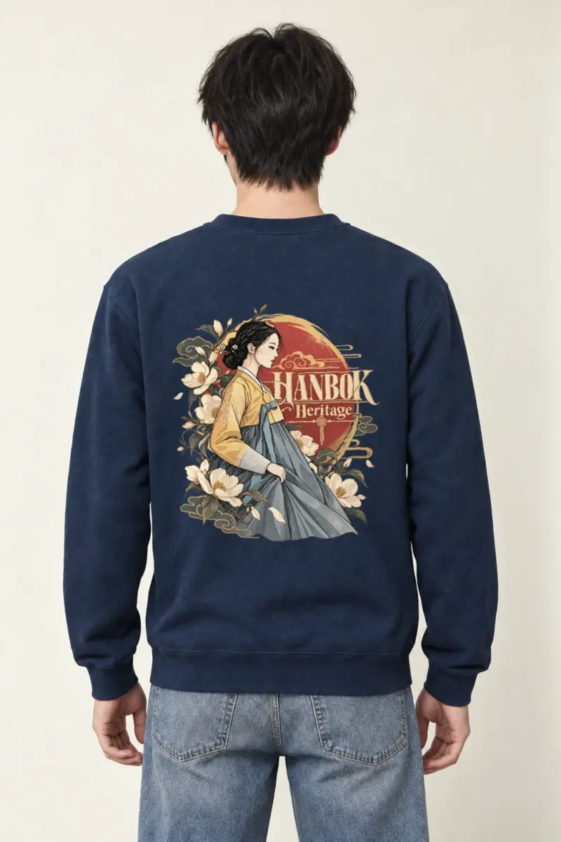 "Floral Hanbok Muse" Heavy Blend Unisex Crewneck Sweatshirt
