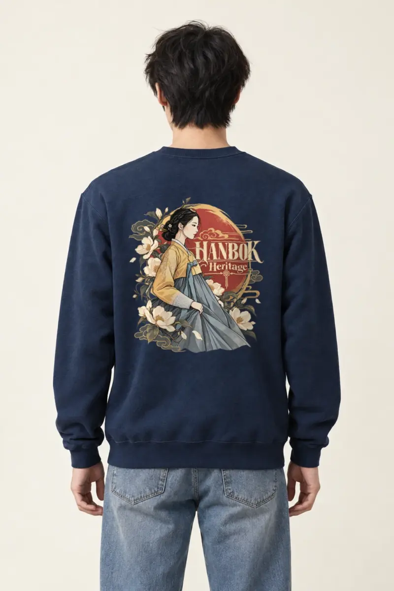 "Floral Hanbok Muse" Heavy Blend Unisex Crewneck Sweatshirt | Gildan 18000
