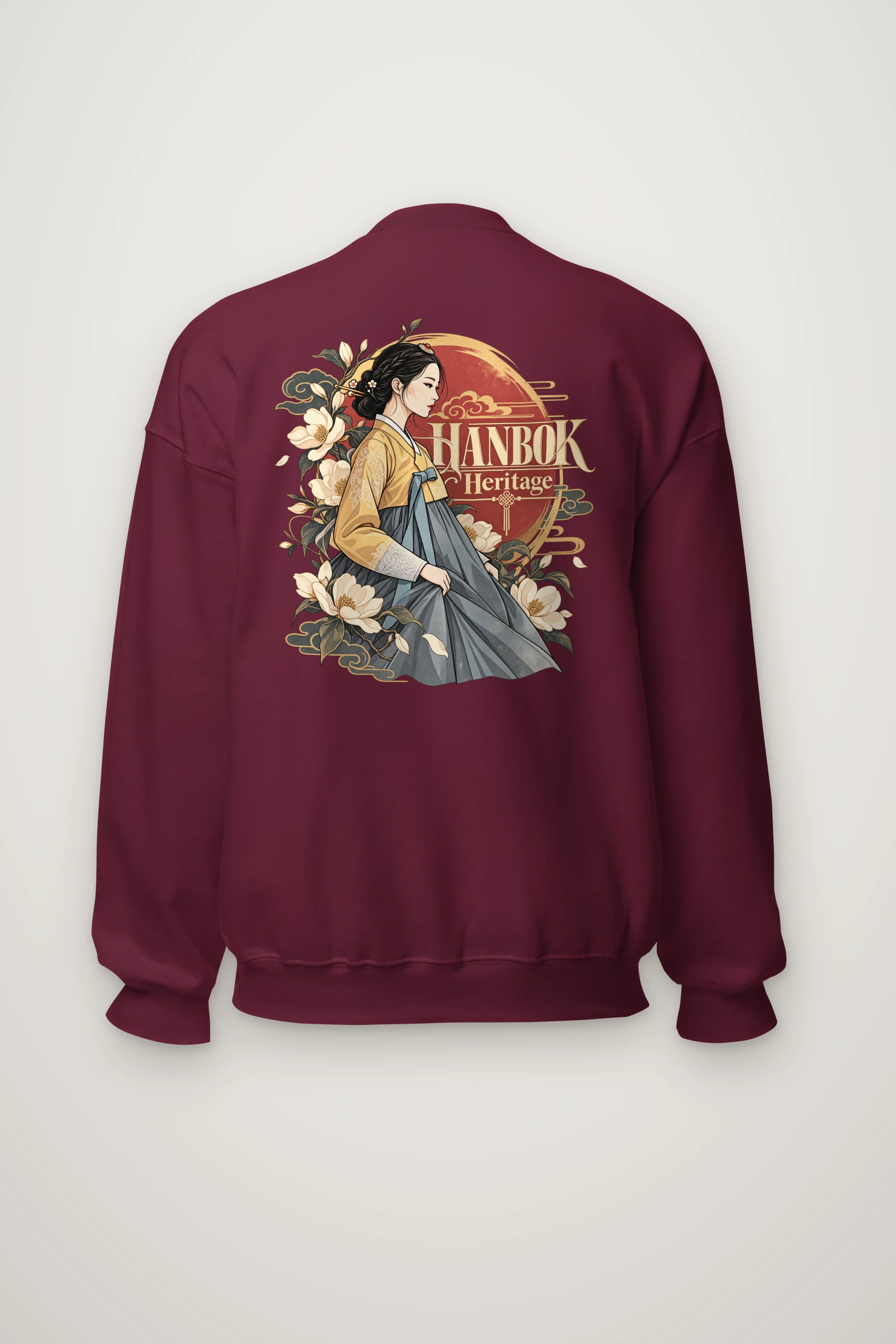 "Floral Hanbok Muse" Heavy Blend Unisex Crewneck Sweatshirt