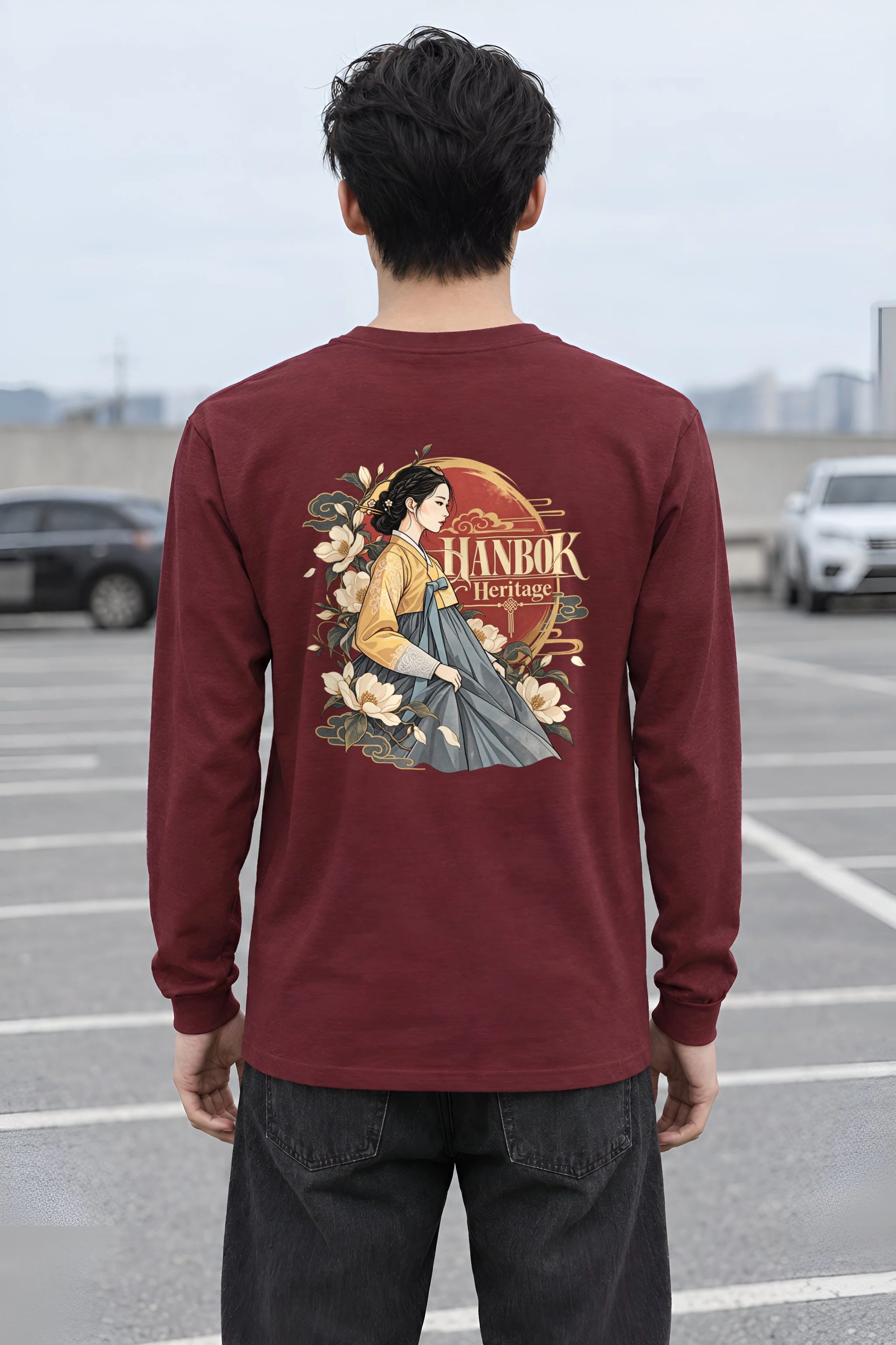 "Floral Hanbok Portrait" Unisex Longsleeve T-shirt
