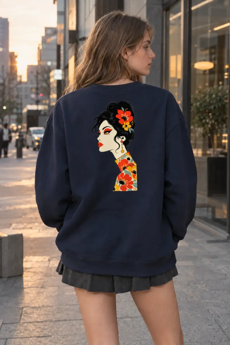 "Floral Kimono Profile" Heavy Blend Unisex Crewneck Sweatshirt | Gildan 18000