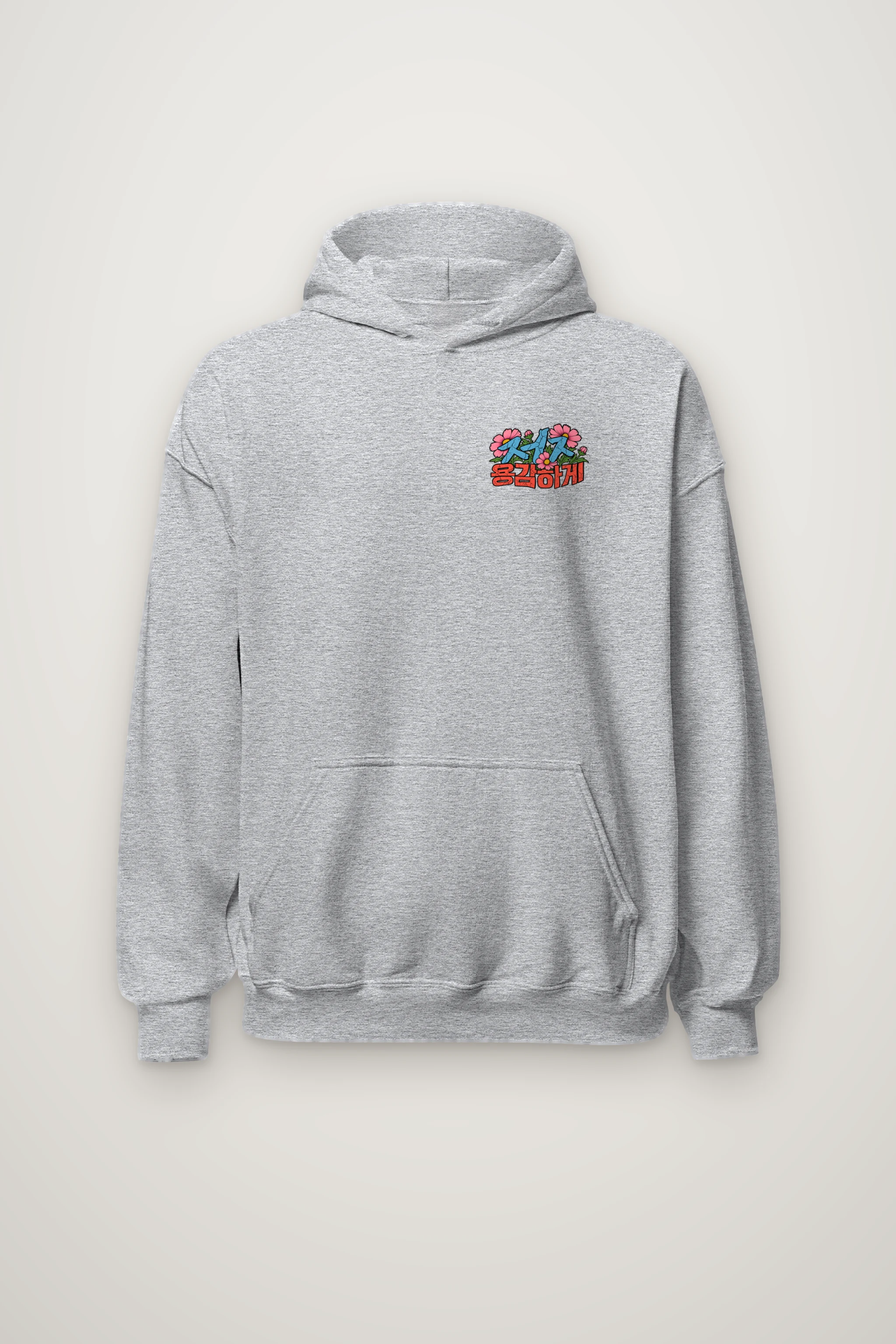 "Floral Korean Typography" Heavy Blend Unisex Pullover Hoodie