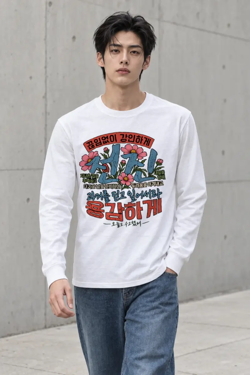 "Floral Korean Typography" Unisex Longsleeve T-shirt