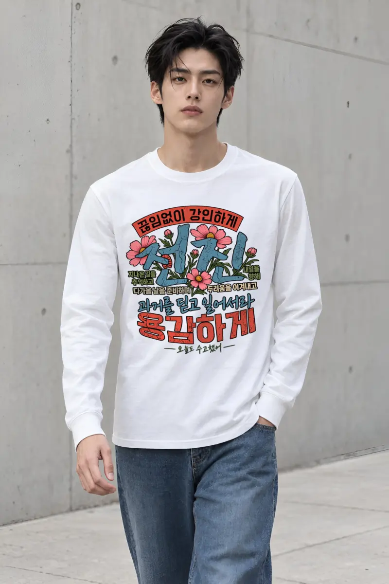 "Floral Korean Typography" Unisex Longsleeve T-shirt
