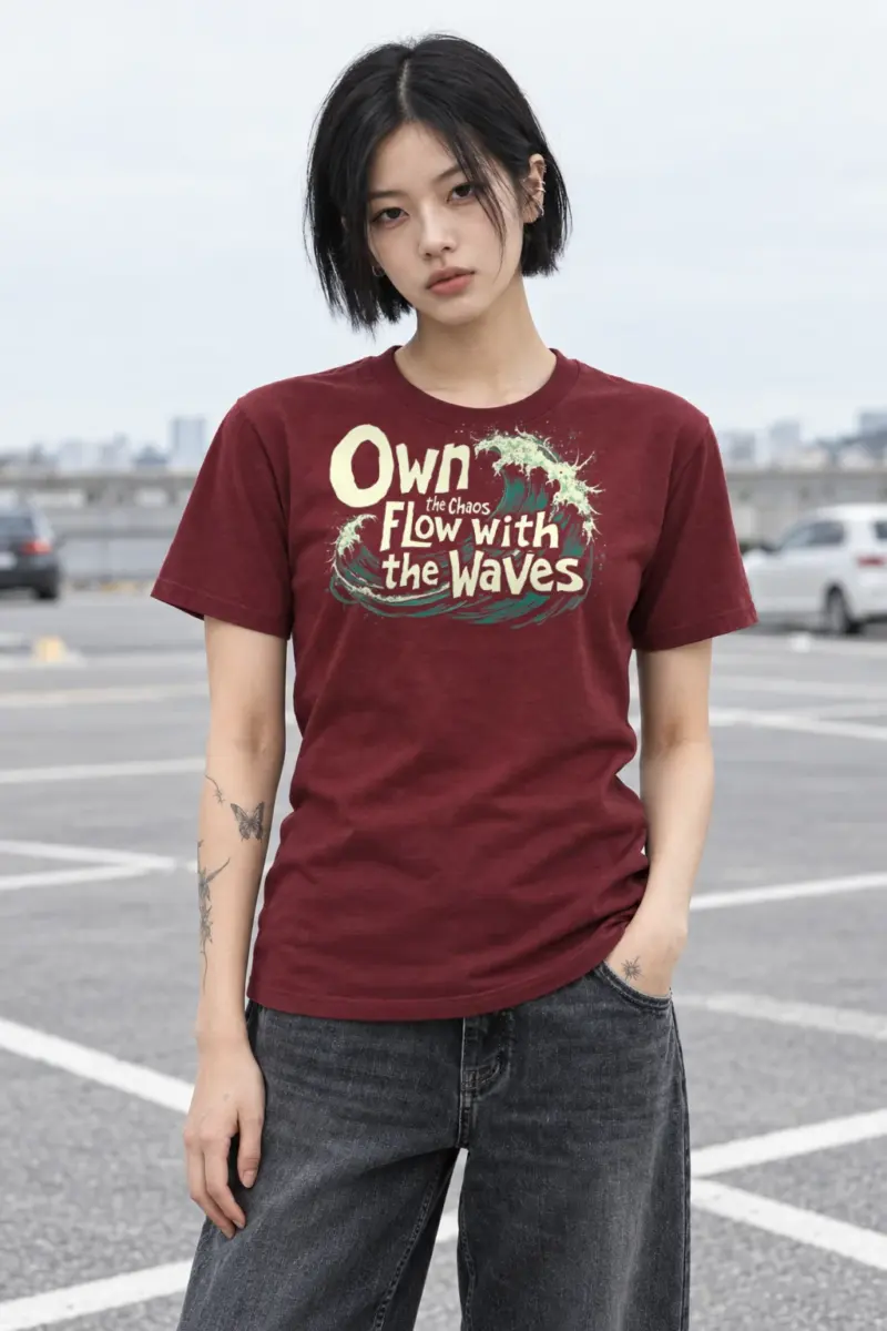 "Flow With The Waves" Heavyweight Unisex Crewneck T-shirt