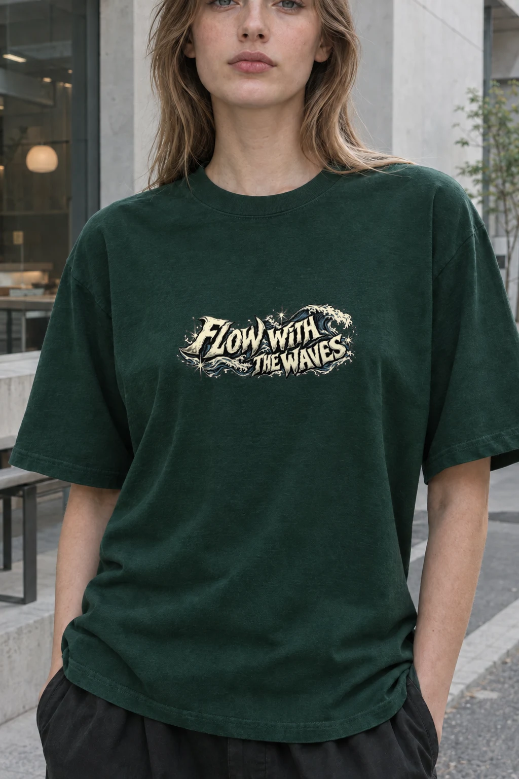 "Flow With The Waves" Heavyweight Unisex Crewneck T-shirt | Gildan 5000