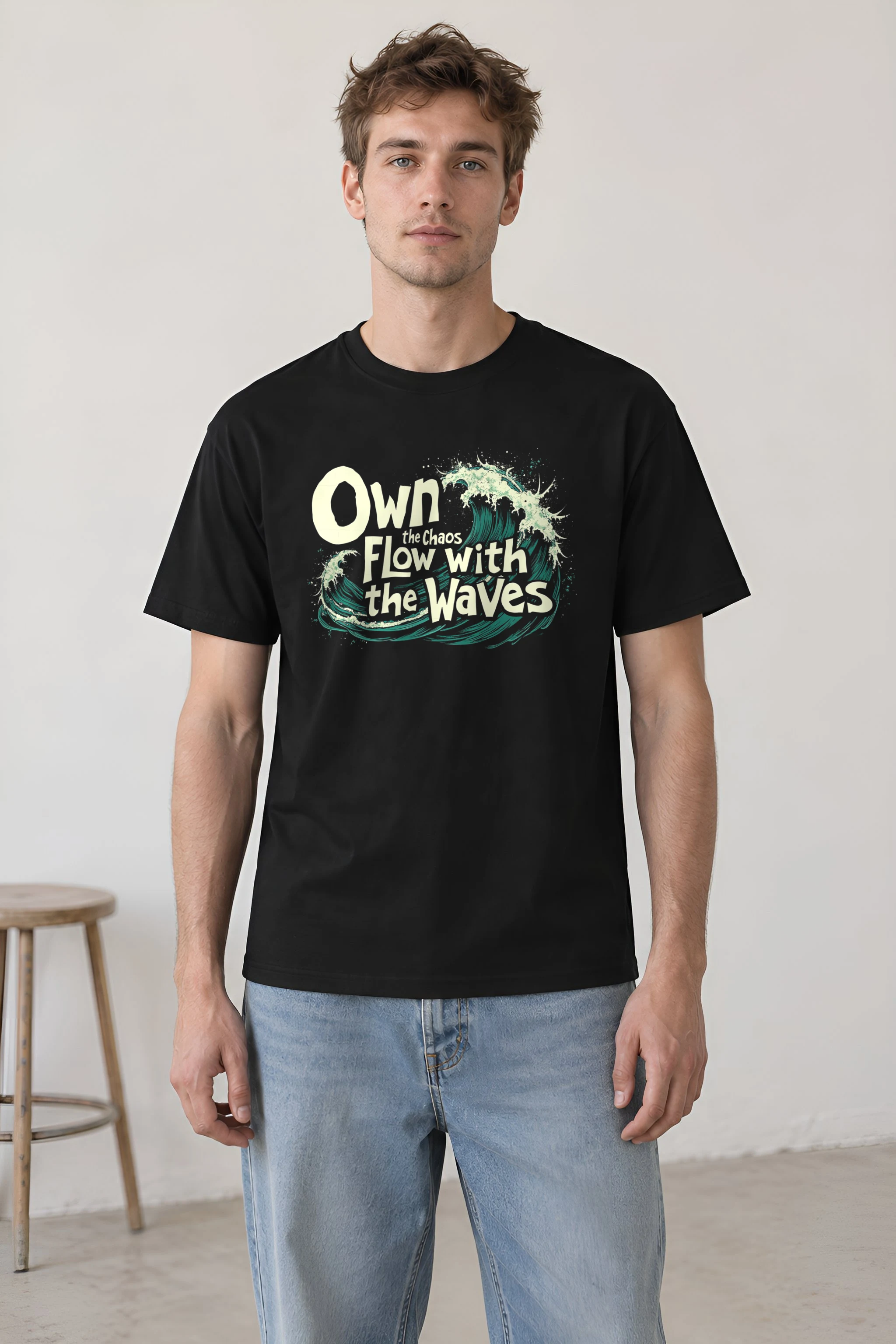 "Flow With The Waves" Heavyweight Unisex Crewneck T-shirt