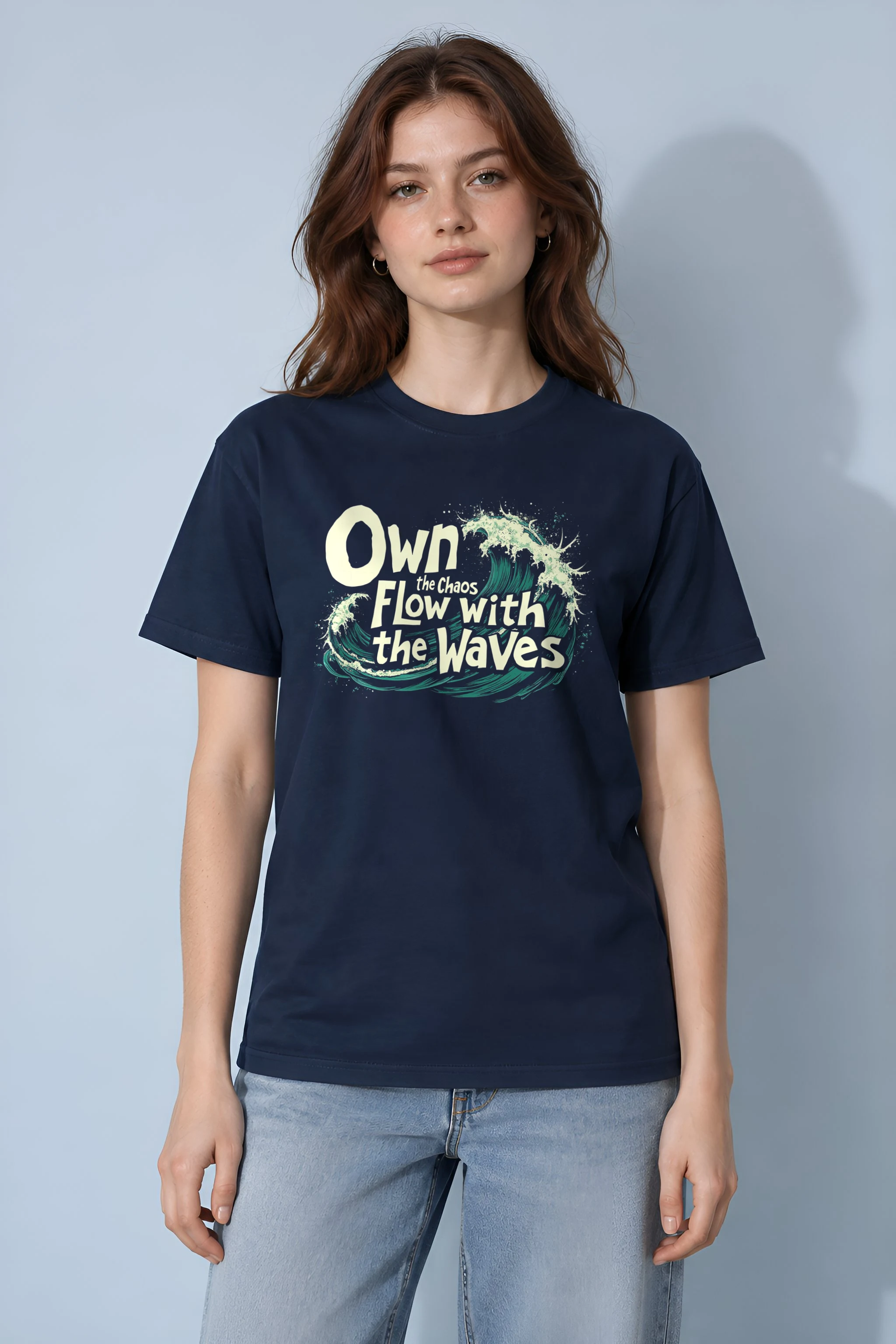 "Flow With The Waves" Heavyweight Unisex Crewneck T-shirt