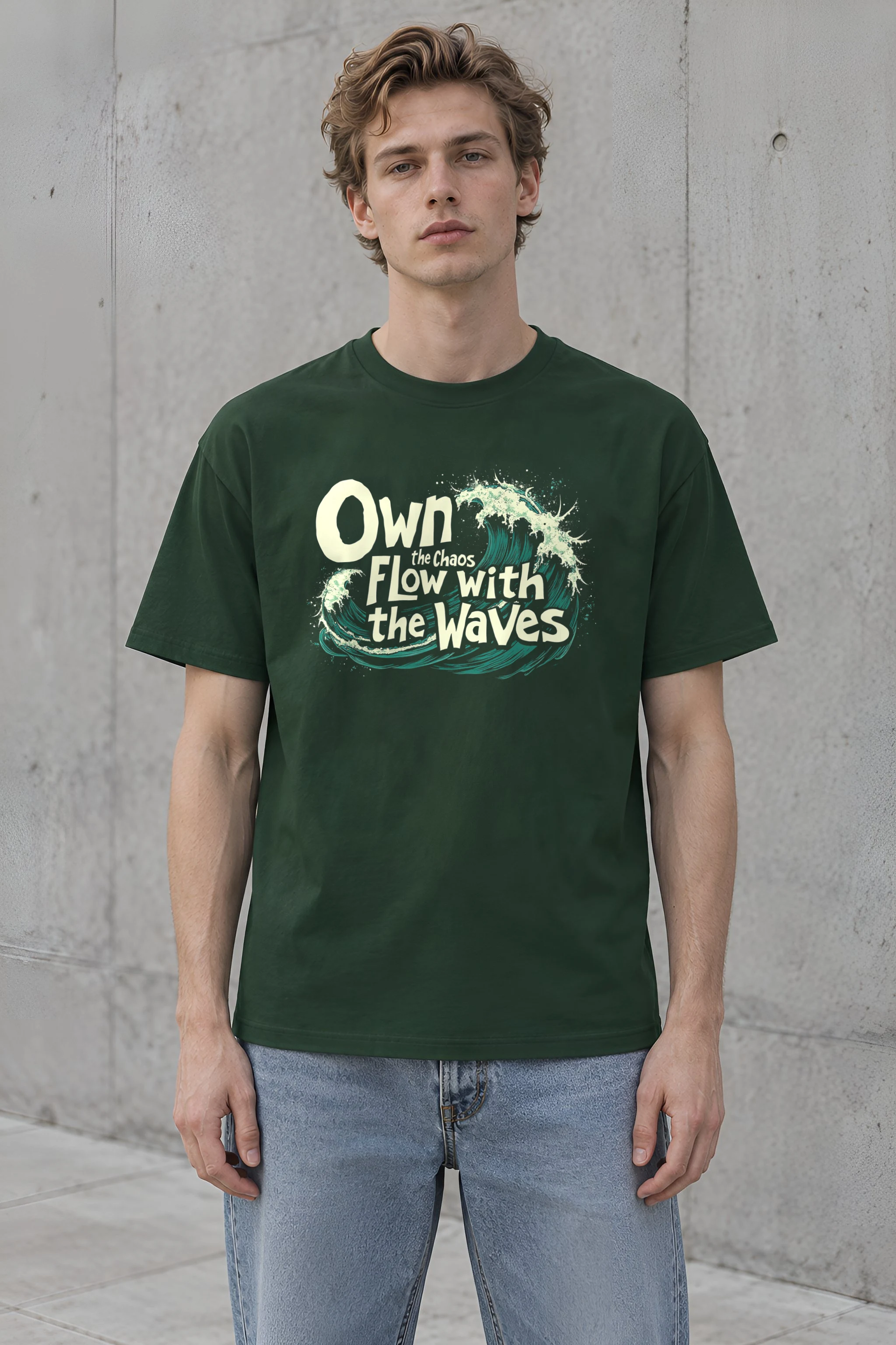 "Flow With The Waves" Heavyweight Unisex Crewneck T-shirt