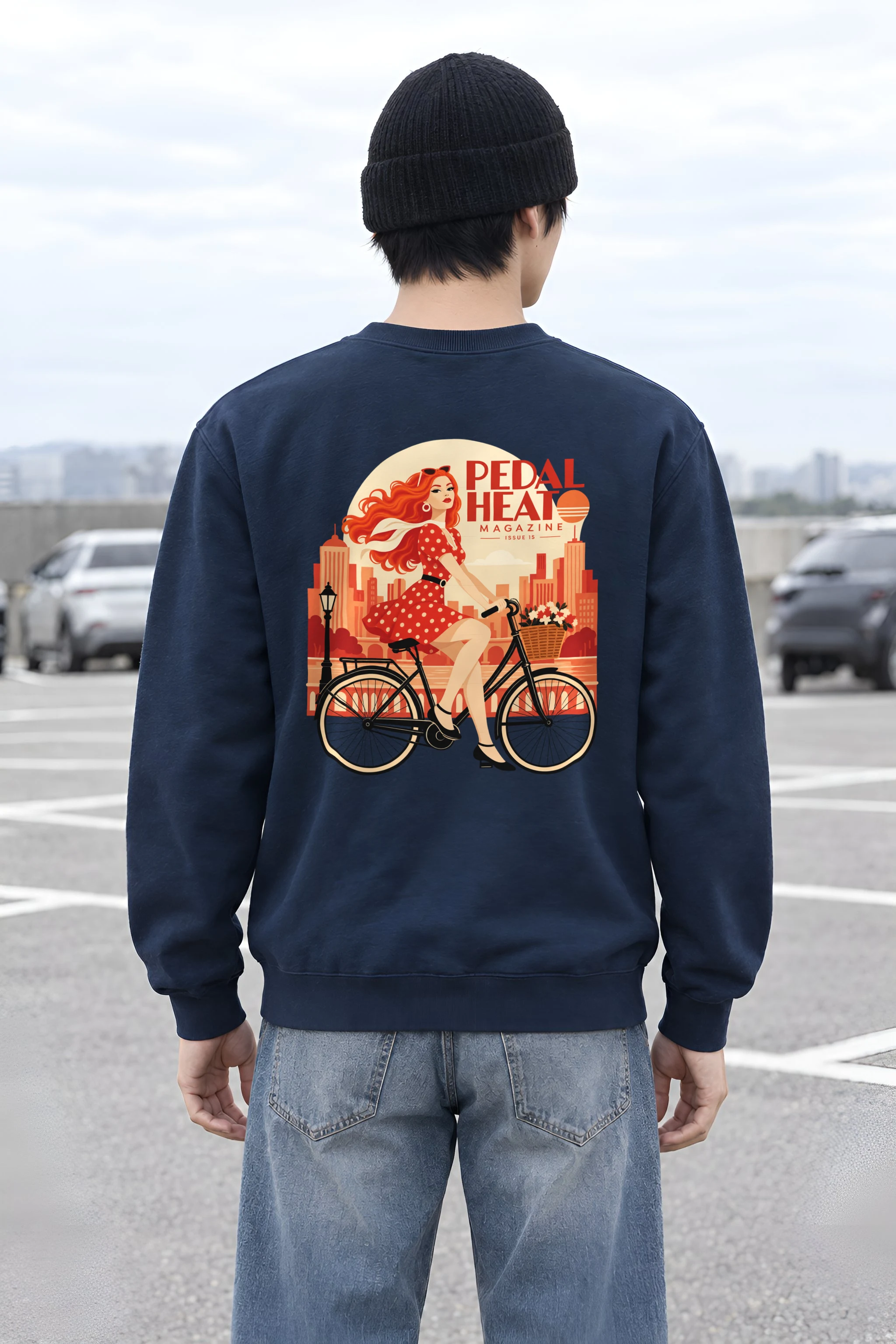 "Flower Basket Cyclist" Heavy Blend Unisex Crewneck Sweatshirt