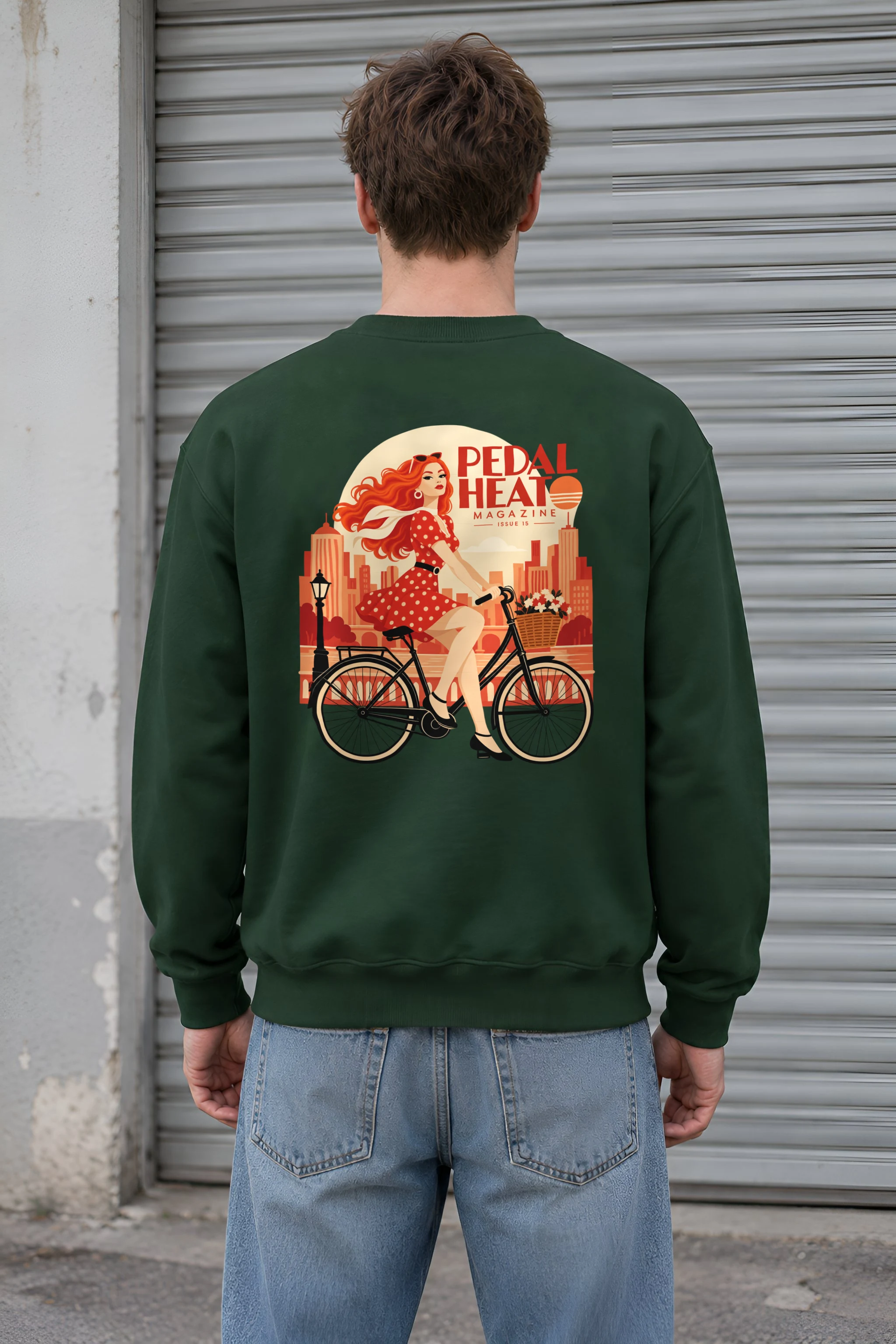 "Flower Basket Cyclist" 1 Crewneck Sweatshirt