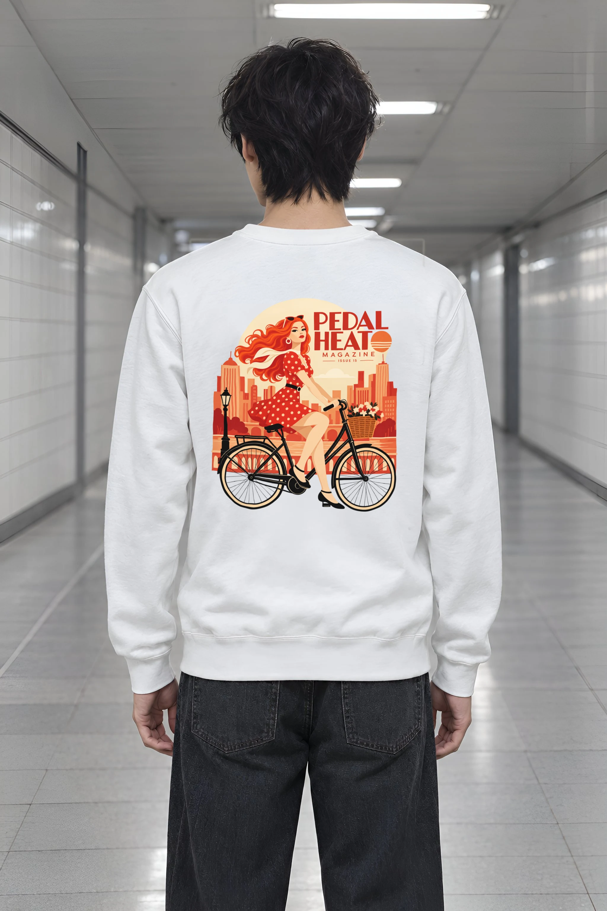 "Flower Basket Cyclist" 1 Crewneck Sweatshirt