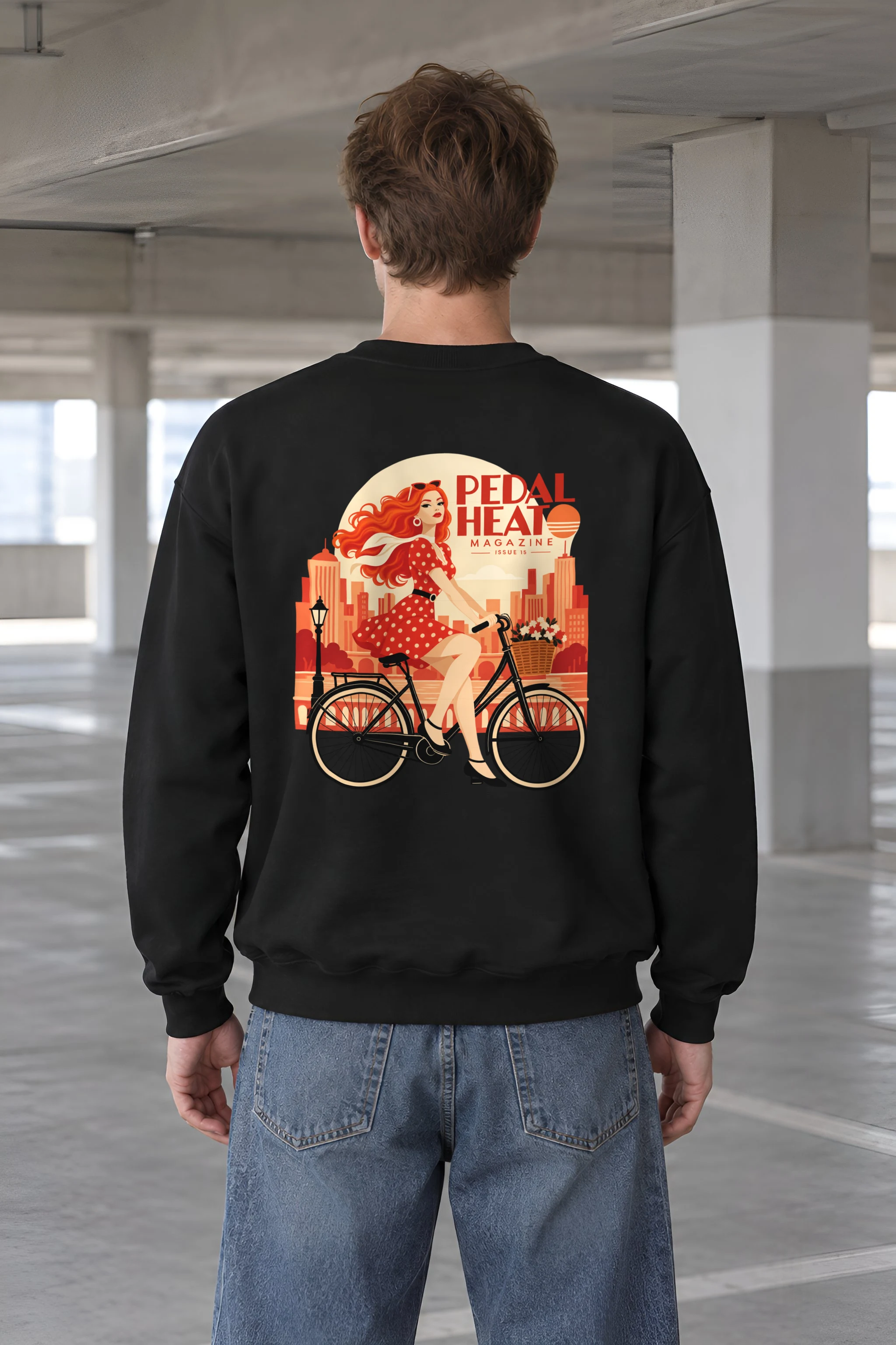 "Flower Basket Cyclist" 1 Crewneck Sweatshirt