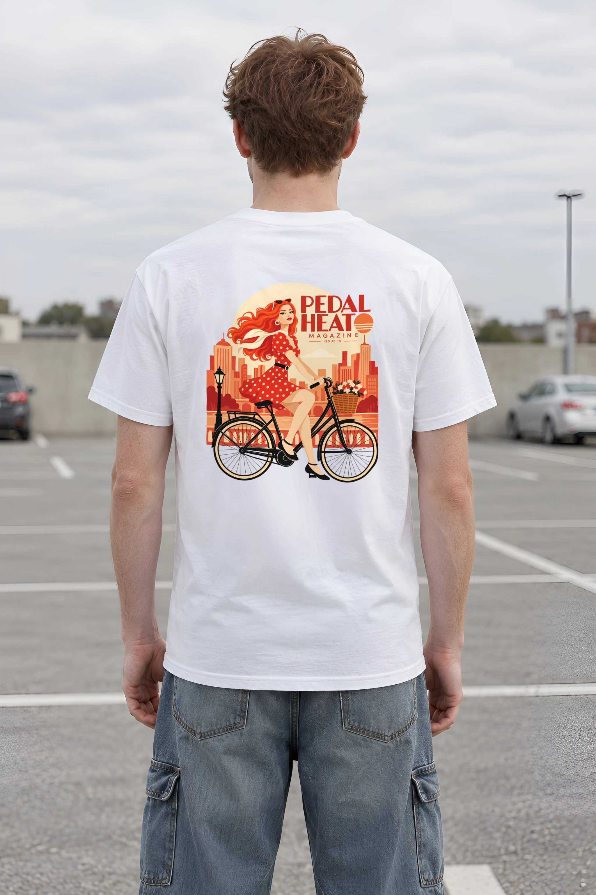 "Flower Basket Cyclist" Heavyweight Unisex Crewneck T-shirt