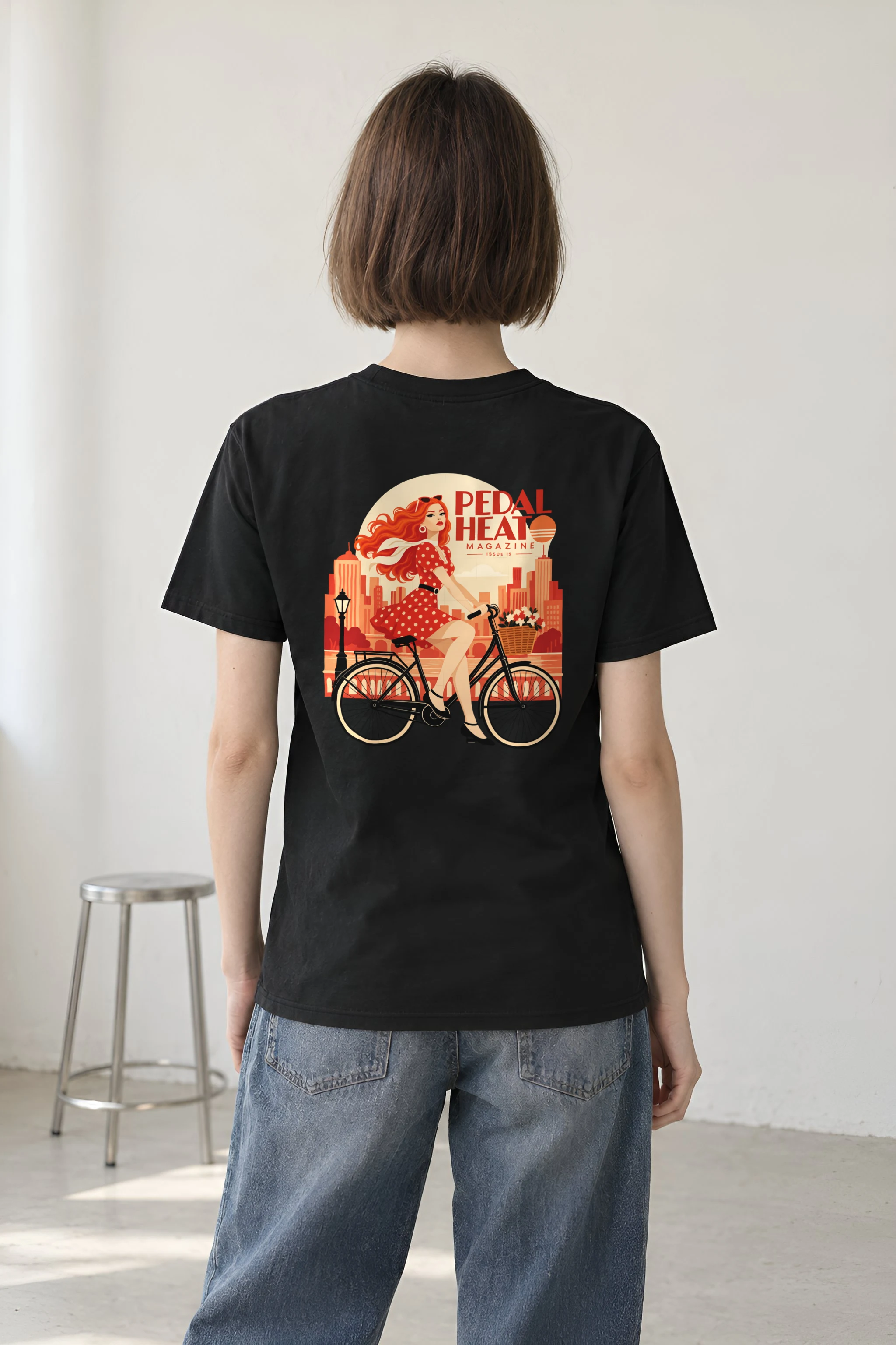 "Flower Basket Cyclist" Heavyweight Unisex Crewneck T-shirt