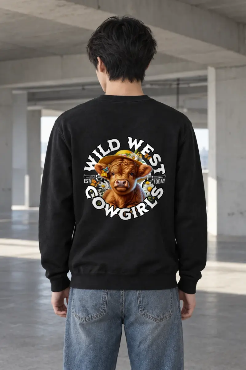 "Flower Hat Highland Calf" Heavy Blend Unisex Crewneck Sweatshirt