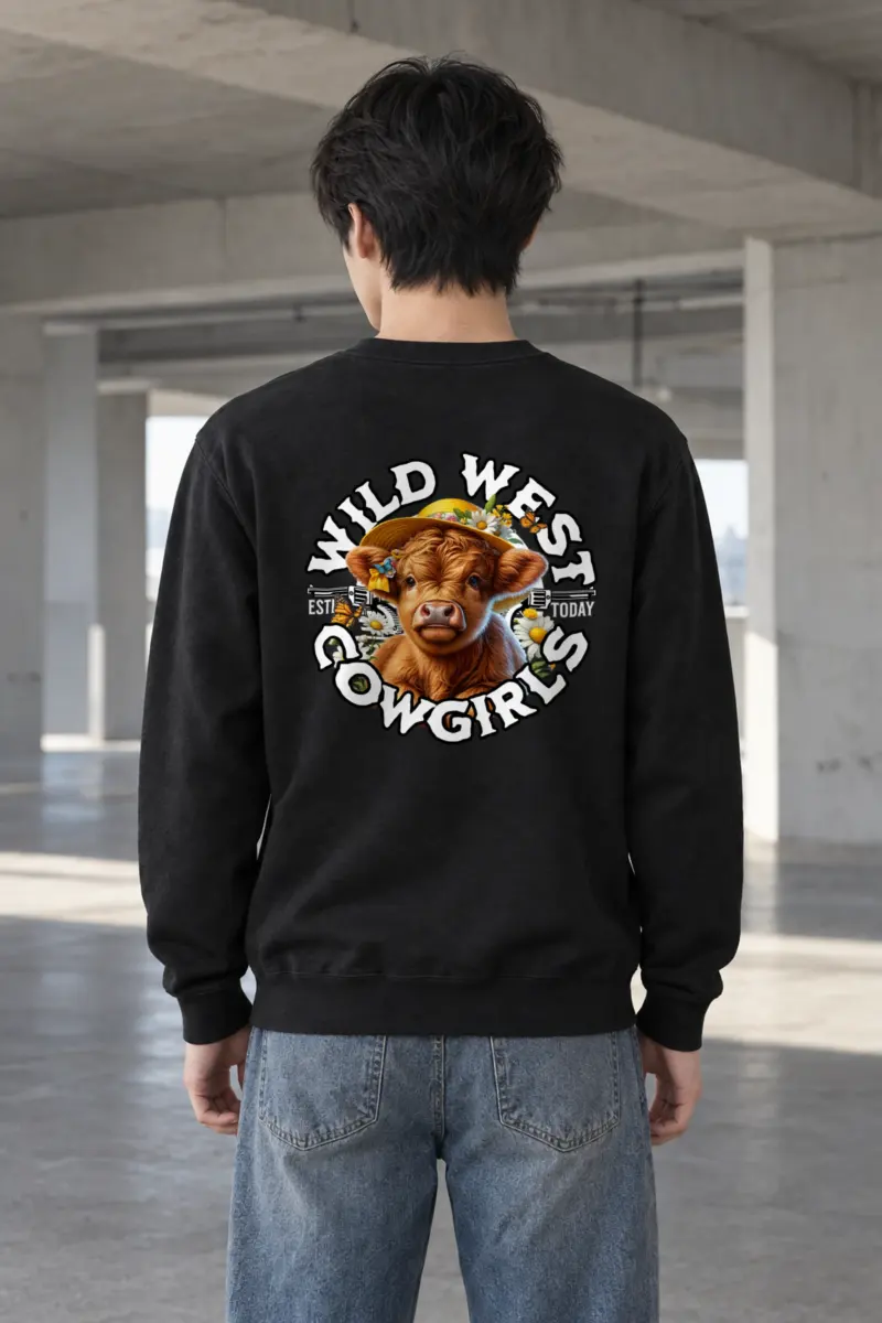 "Flower Hat Highland Calf" Heavy Blend Unisex Crewneck Sweatshirt