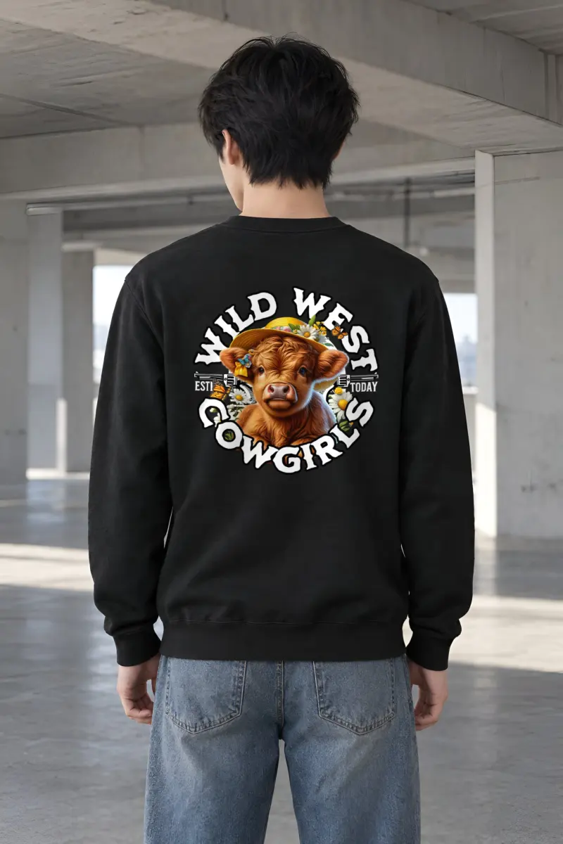 "Flower Hat Highland Calf" Heavy Blend Unisex Crewneck Sweatshirt