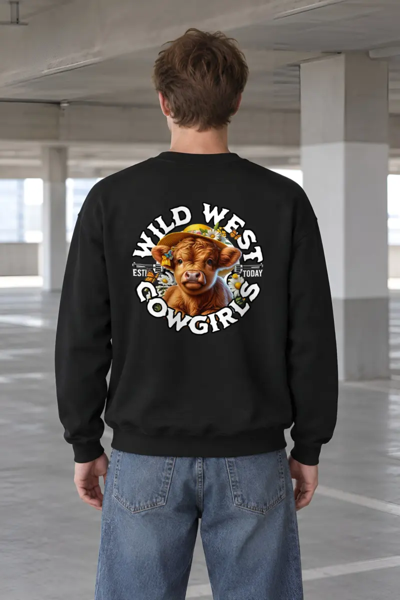 "Flower Hat Highland Calf" Heavy Blend Unisex Crewneck Sweatshirt