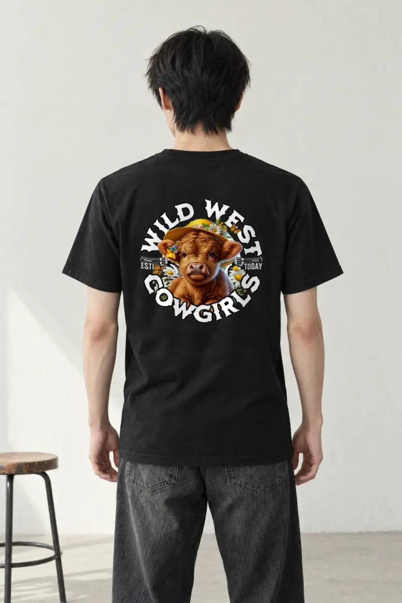 "Flower Hat Highland Calf" Heavyweight Unisex Crewneck T-shirt | Gildan 5000