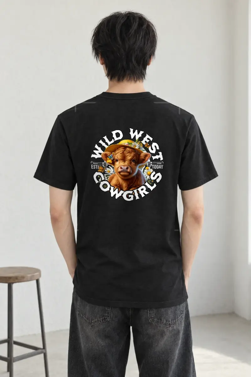 "Flower Hat Highland Calf" Heavyweight Unisex Crewneck T-shirt