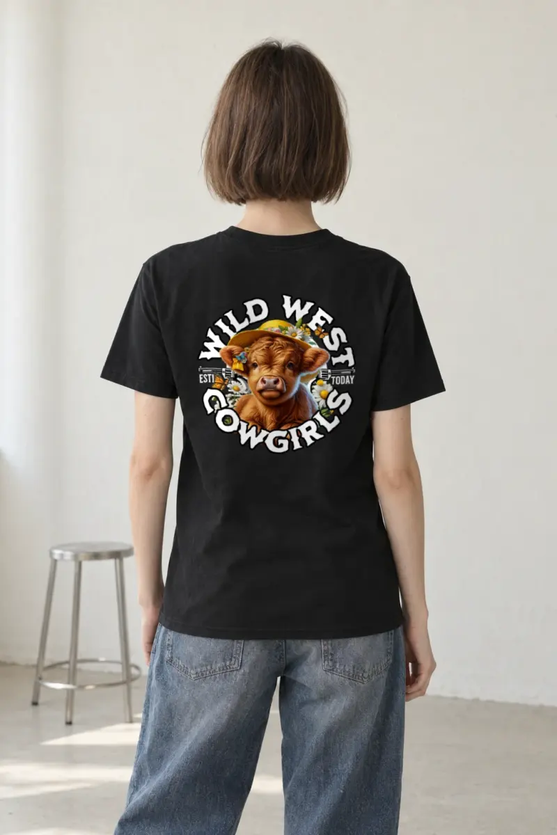 "Flower Hat Highland Calf" Heavyweight Unisex Crewneck T-shirt
