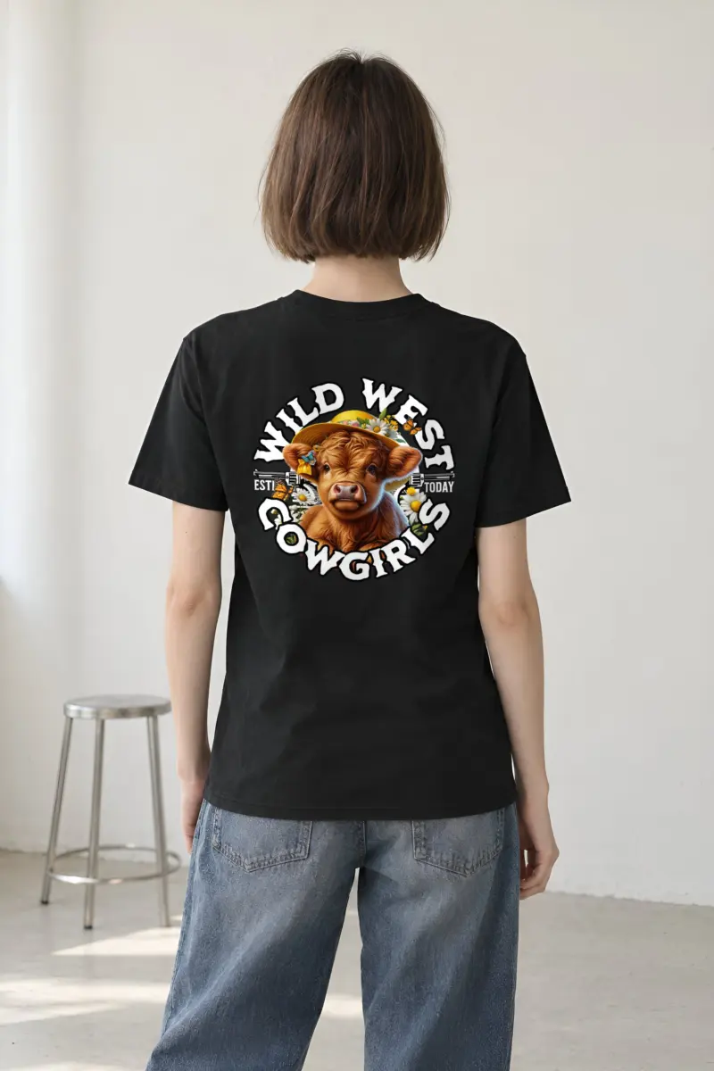 "Flower Hat Highland Calf" Heavyweight Unisex Crewneck T-shirt