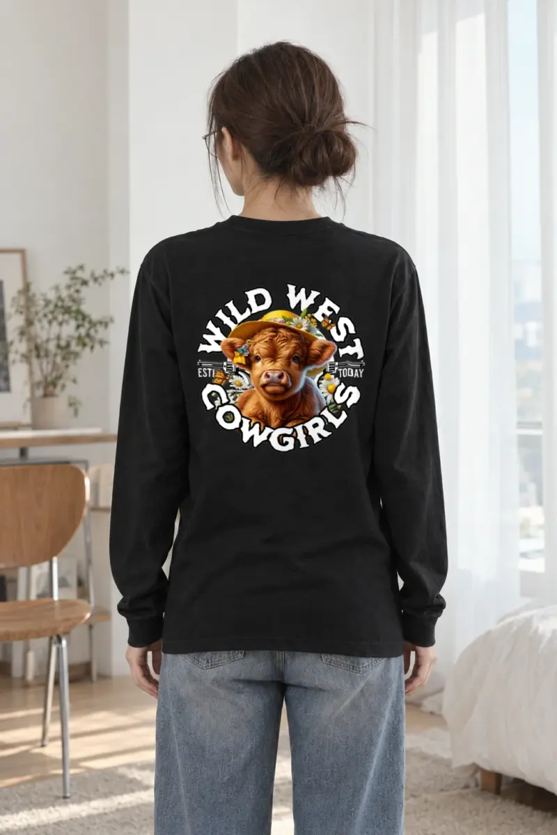 "Flower Hat Highland Calf" Unisex Longsleeve T-shirt