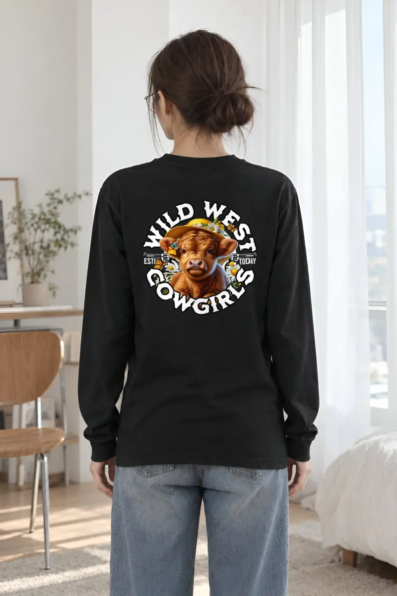 "Flower Hat Highland Calf" Unisex Longsleeve T-shirt