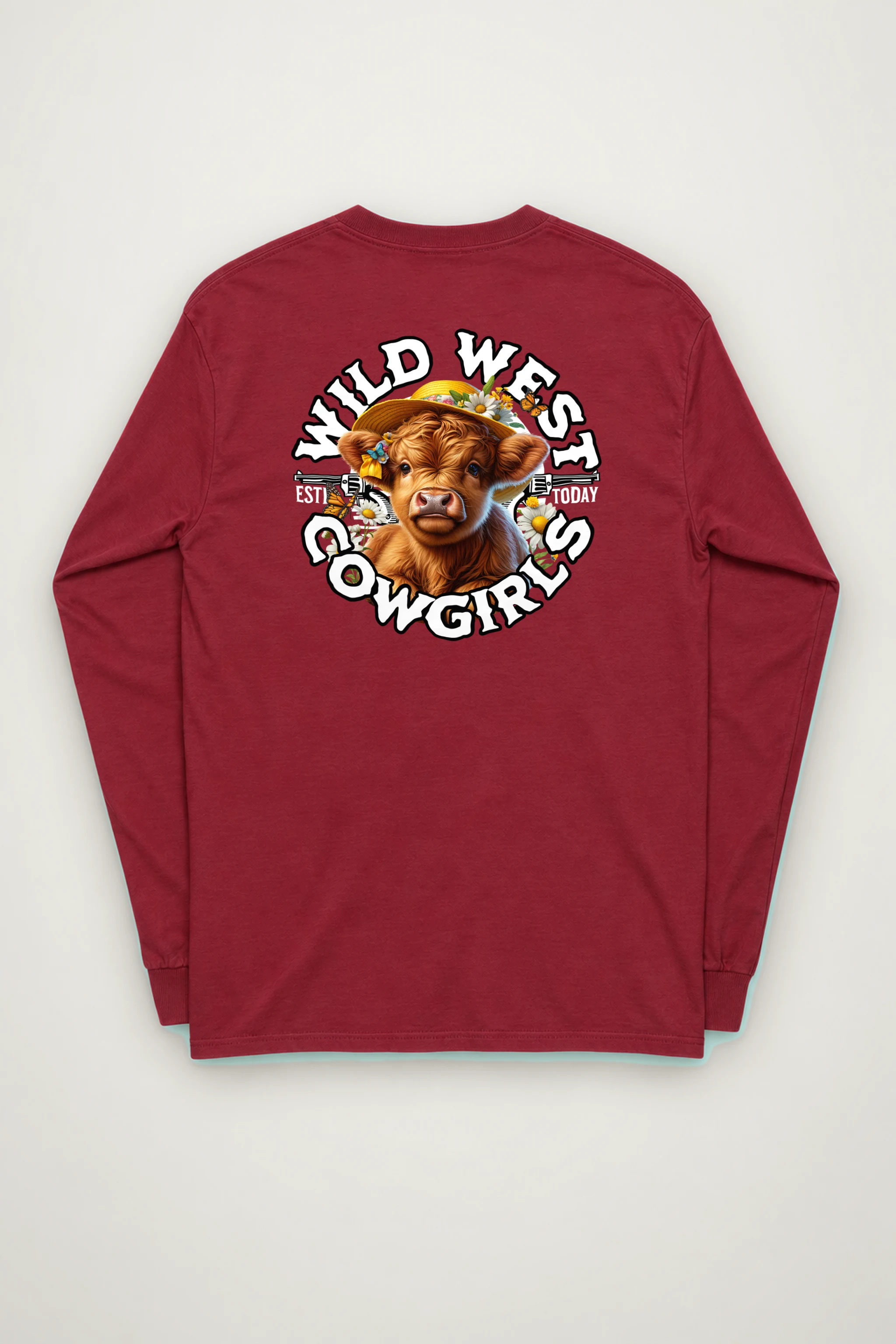 "Flower Hat Highland Calf" Unisex Longsleeve T-shirt